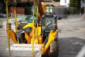 Forklift truck lifting solar panels