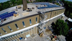 Mid way through the construction of the rooftop solar array